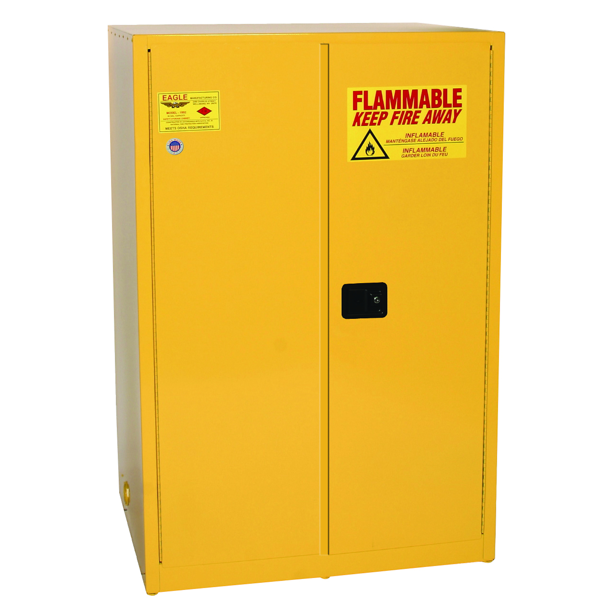 Eagle Fire Cabinet — 90-Gallon, 2 Shelves, 2 Door, Manual Close, Yellow, Model# 1992X